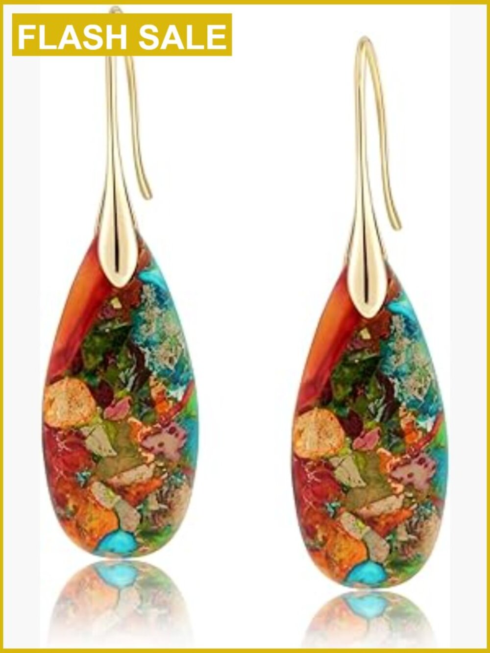 Natural Stone Fishhook Dangle Drop Earrings Statement Gold Silver